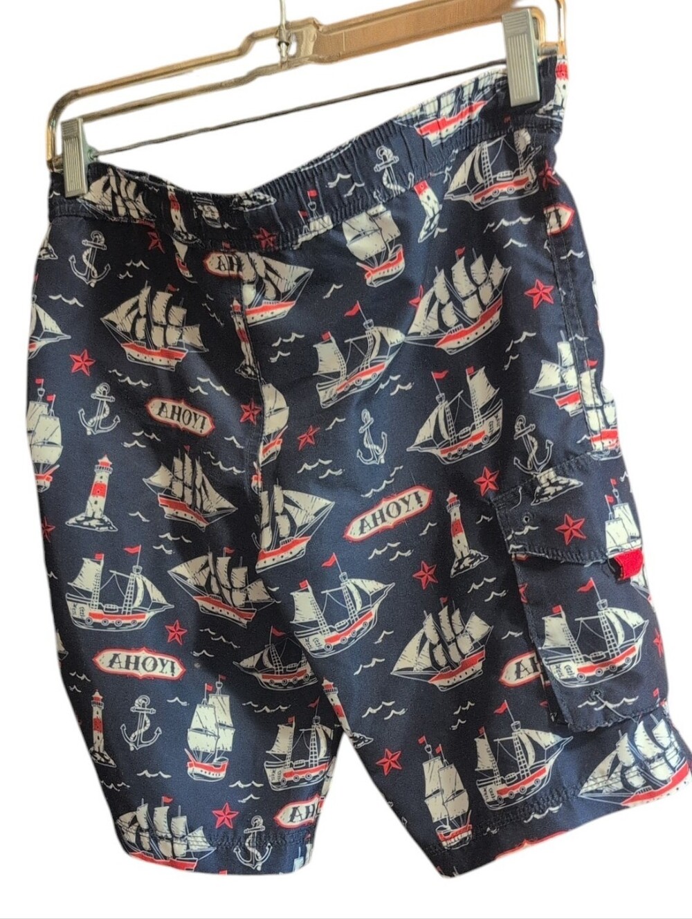 Hatley Men’s Nautical Swim Trunks Medium Blue AHOY Sailboat Lighthouse Board - Picture 3 of 11